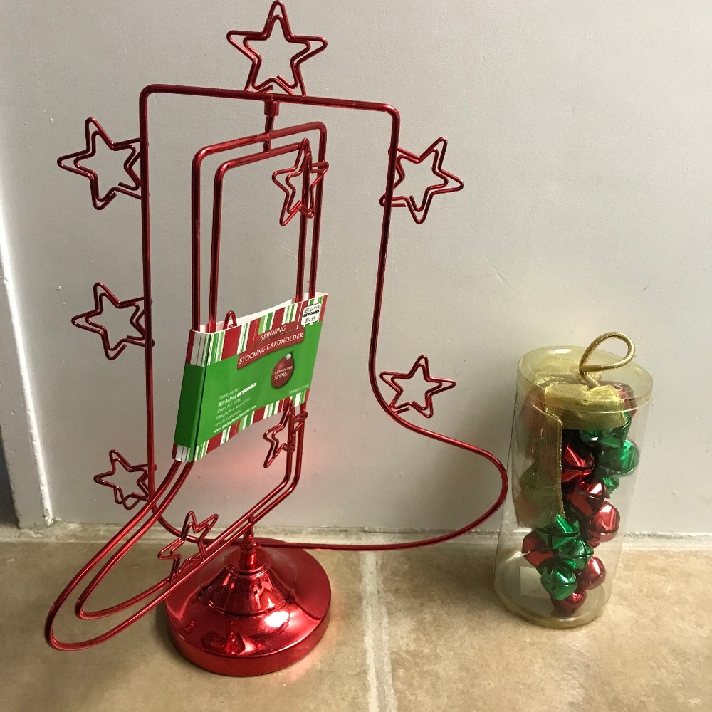 Bundle Xmas Spinning Card Holder + Bells NWT